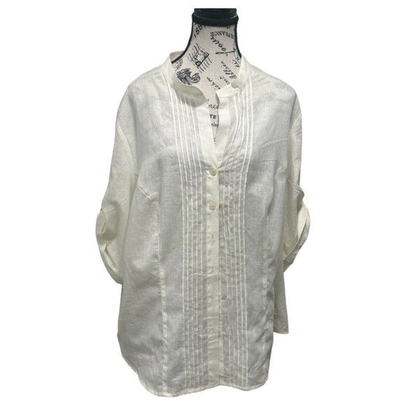 Lane Bryant Ivory Linen Blend Tunic Blouse – 2X – Oversized Button-Down Shirt - Picture 6 of 14